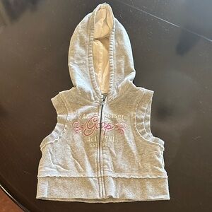 GAP Girls Light Gray Hooded Sleeveless Zip Vest with Pink Logo
